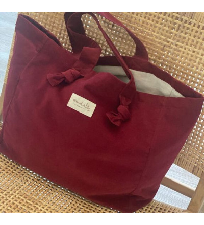 SAC CABAS Velour Bordeaux