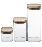 Lot de 3 bocaux en verre et bois | Esprit Cottage
