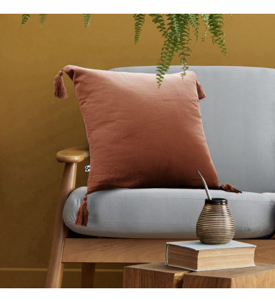 Coussin avec pompons en gaze de coton - 40x40cm