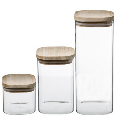 Lot de 3 bocaux en verre et bois | Esprit Cottage