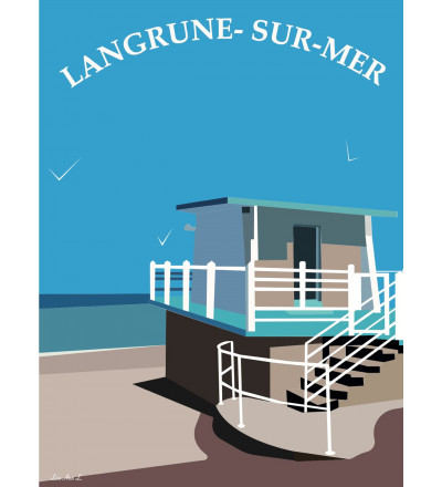 Affiche Langrune-sur-Mer – Illustration plage normande | Esprit Cottage